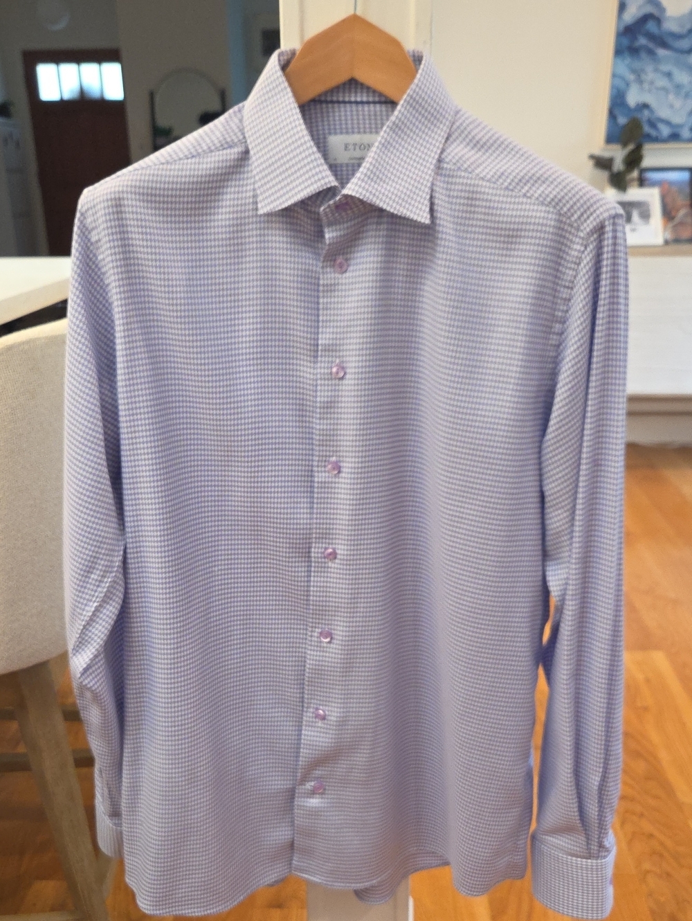 Eton Men’s Purple Lavender Micro-Check Contemporary Fit Dress Shirt (17/43)